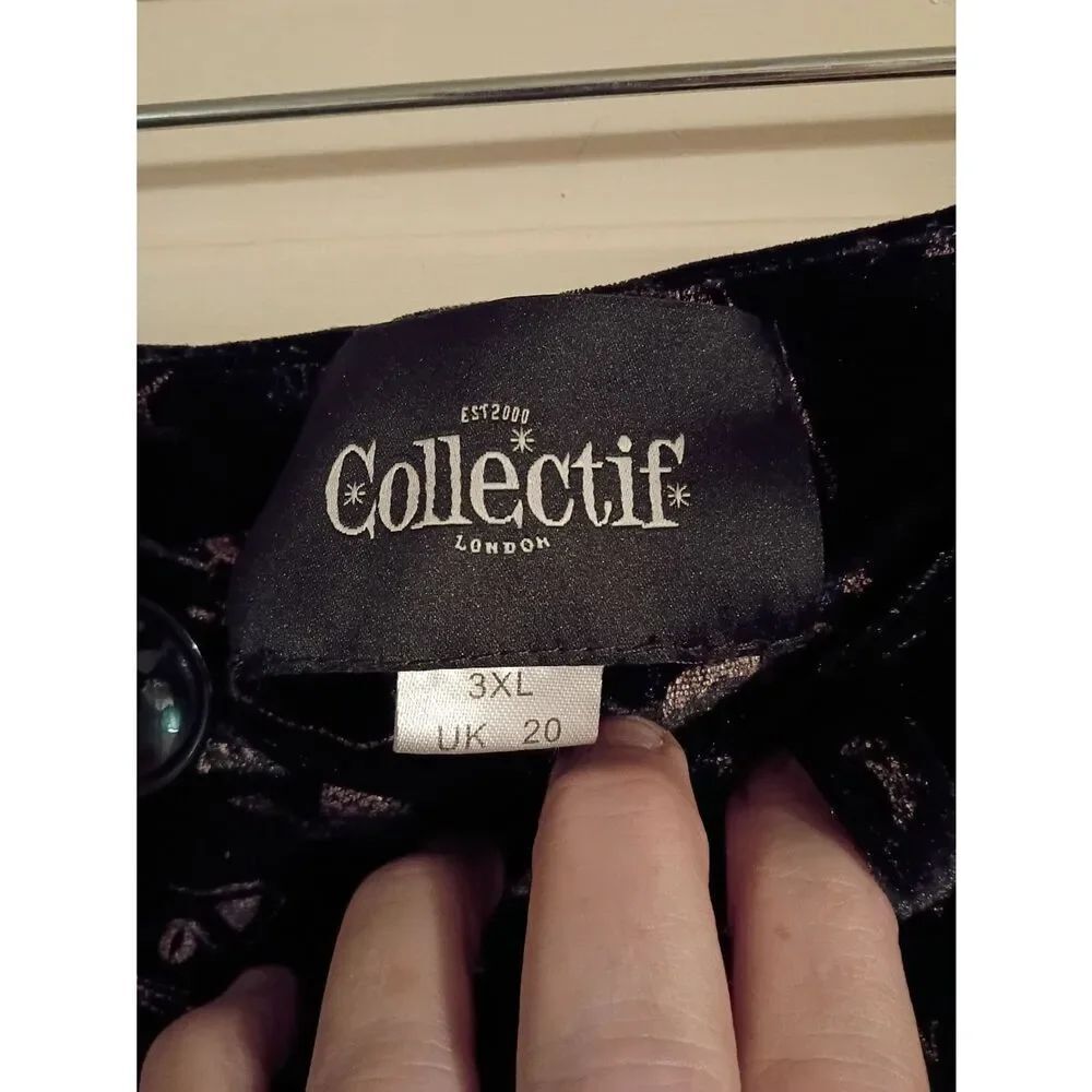 Collectif Black & Lilac Novelty Print Straight Leg Trousers - Picture 3 of 4